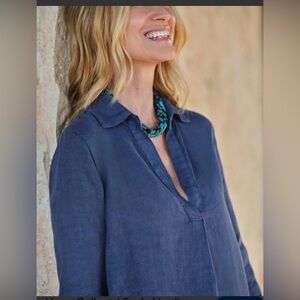 For Cynthia Woman Navy Women's 100% linen blouse in medium